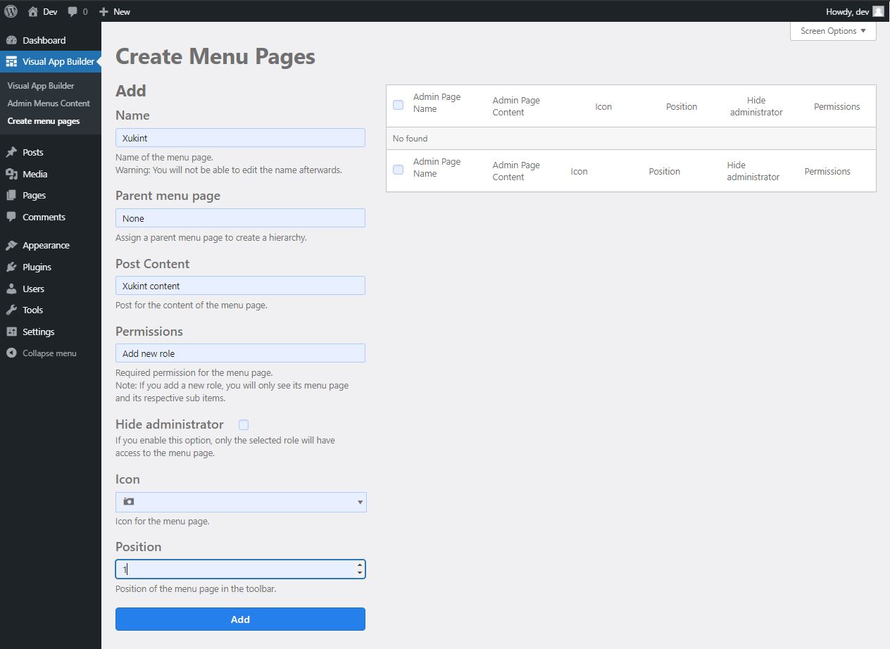 Create Menu Pages